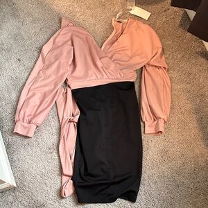 Grace Karin One Shoulder Pink and Black Dress